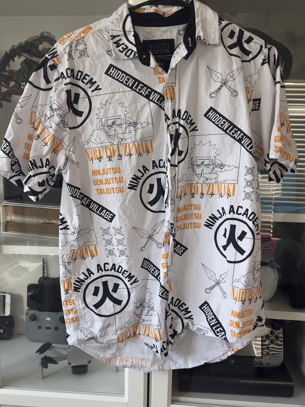 White Graphic Short-Sleeve Button-Down Shirt - Naruto Design